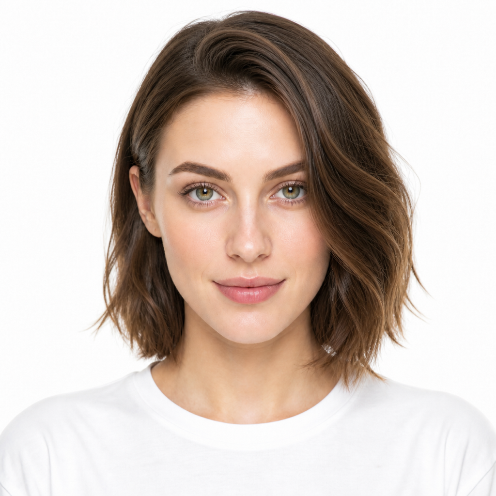 Asymmetrical Bob hairstyle example on a woman