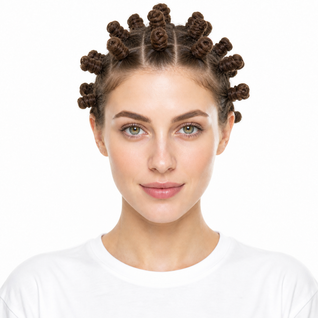 Bantu Knots hairstyle example on a woman