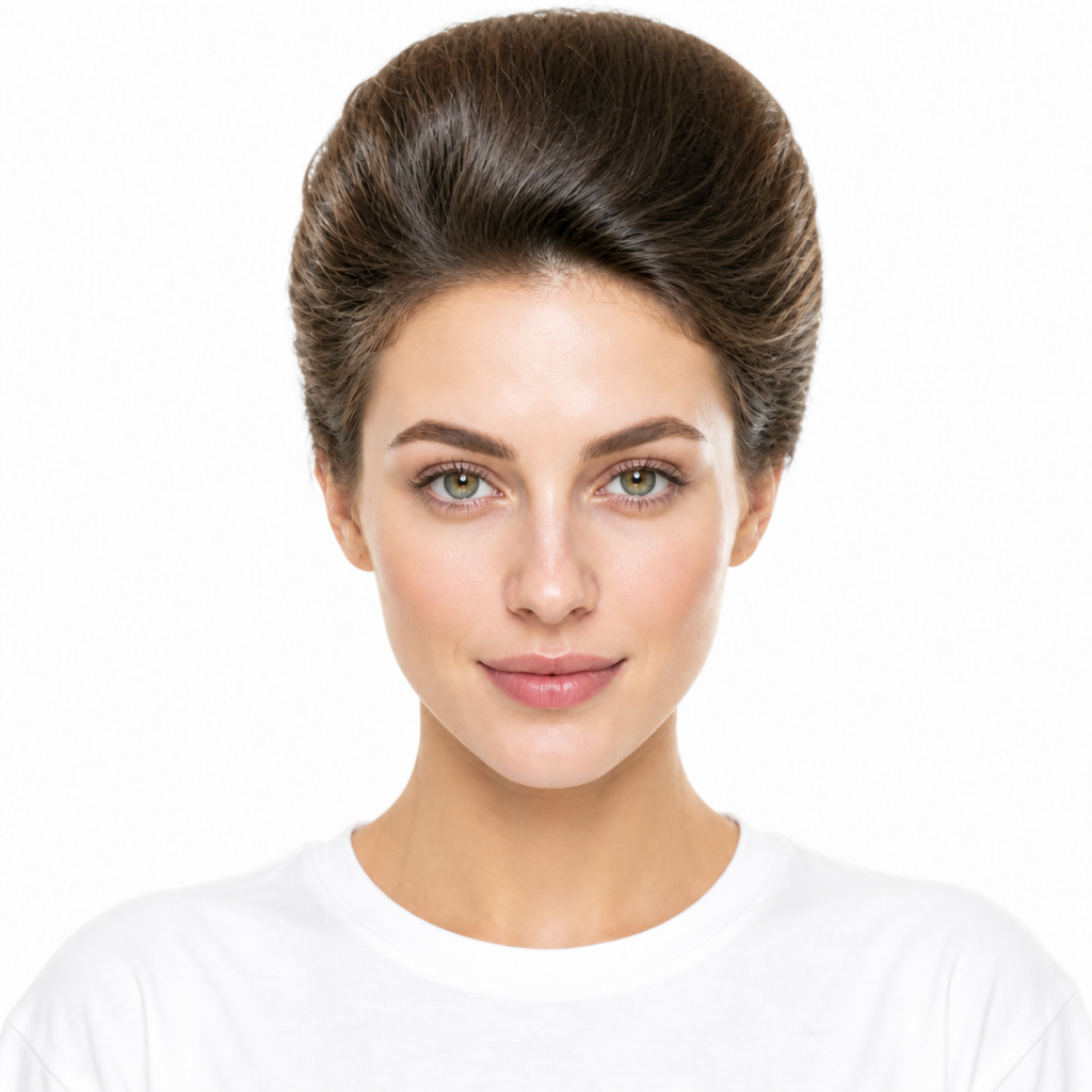 Beehive hairstyle example on a woman