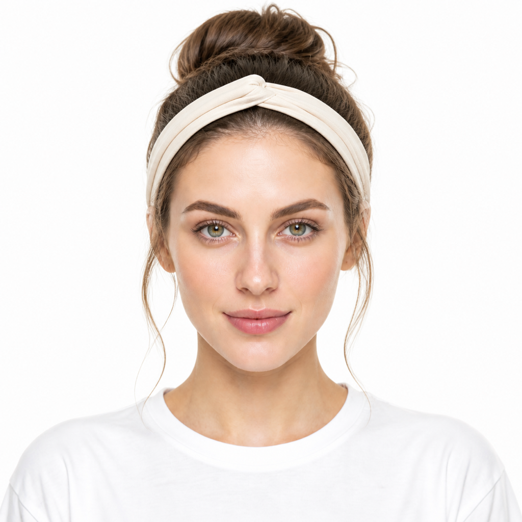 Messy Bun with a Headband hairstyle example on a woman