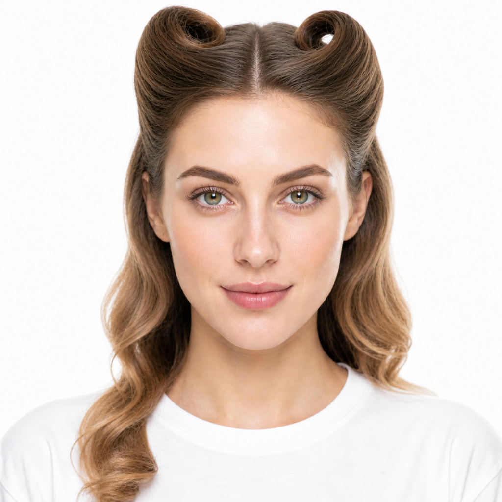 Victory Rolls hairstyle example on a woman