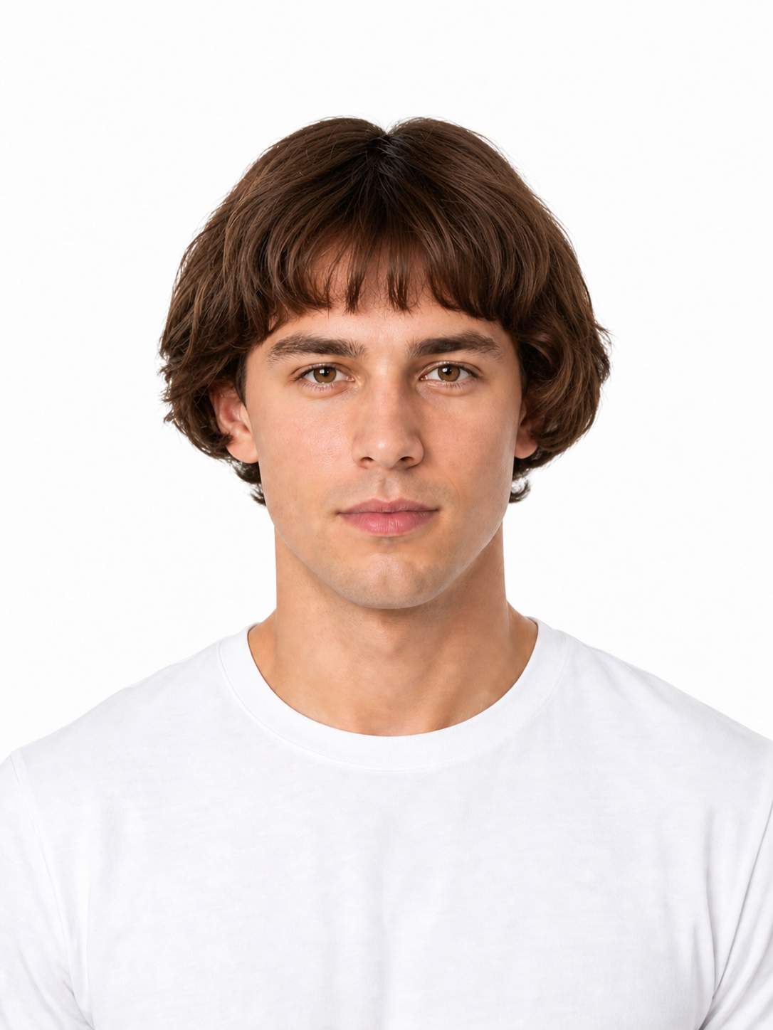 Pageboy hairstyle example on a man
