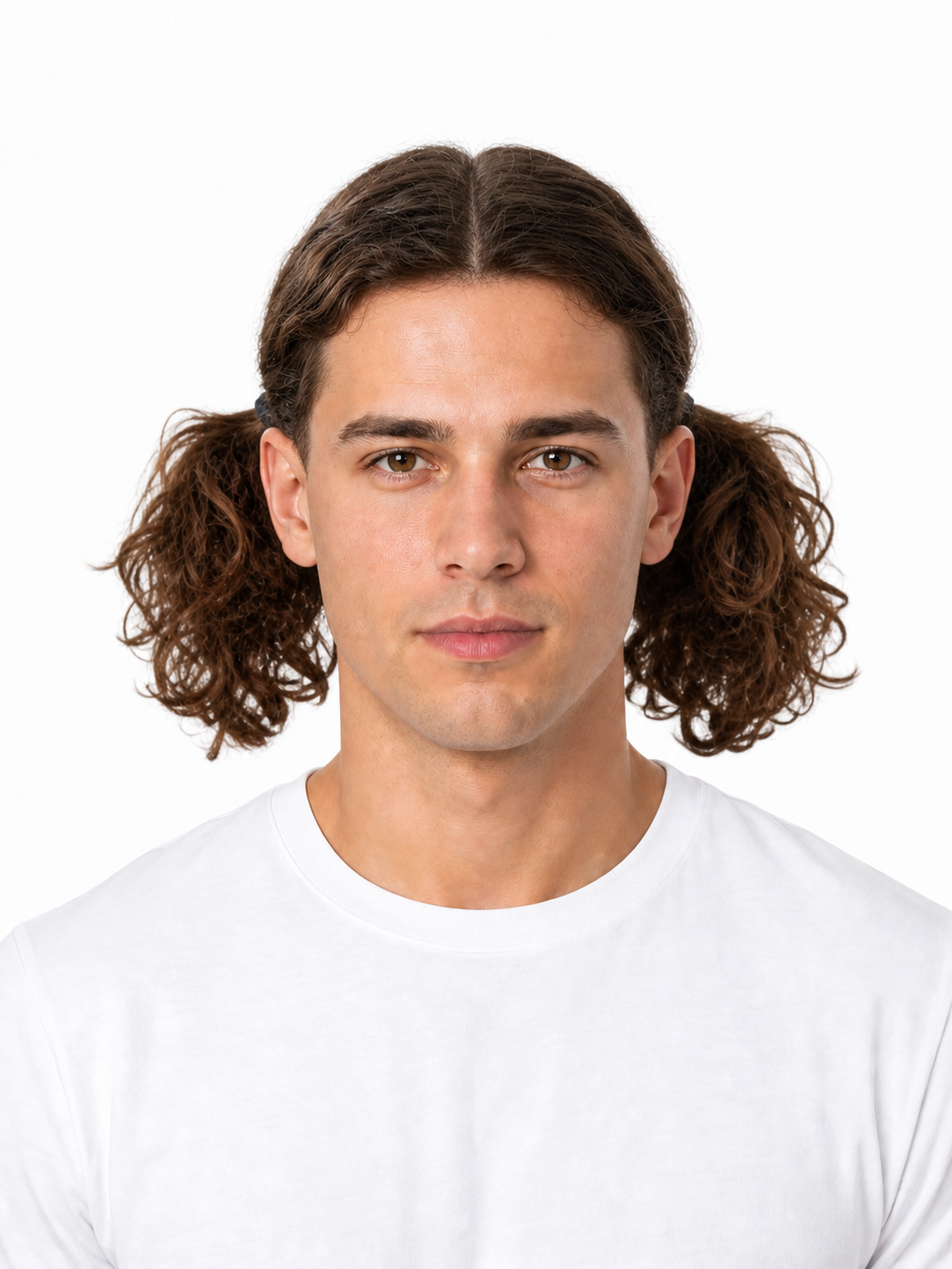 Pigtails hairstyle example on a man